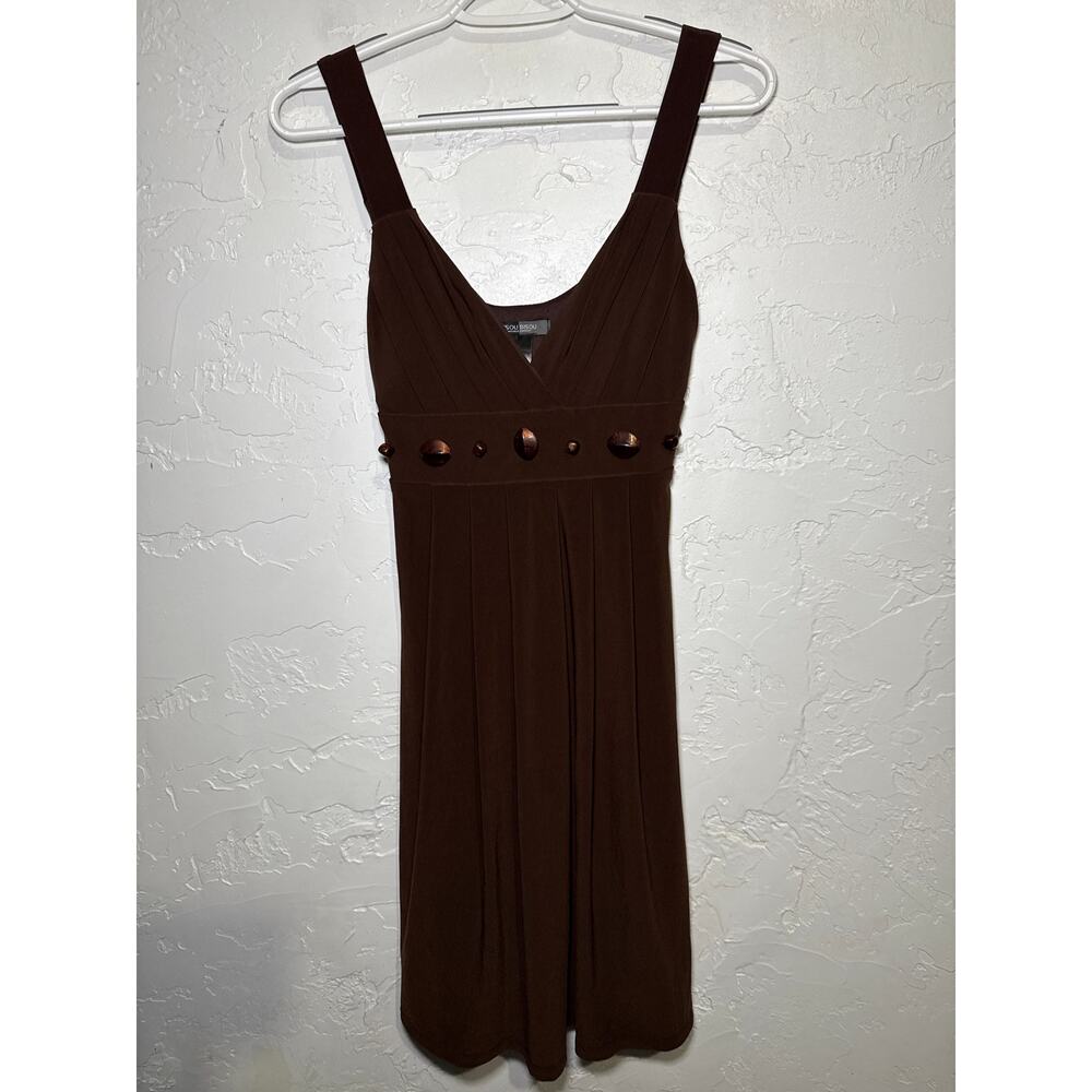 Bisou Bisou brown beaded empire waist dress womens‎ 6 fairy y2k bohemian hoco